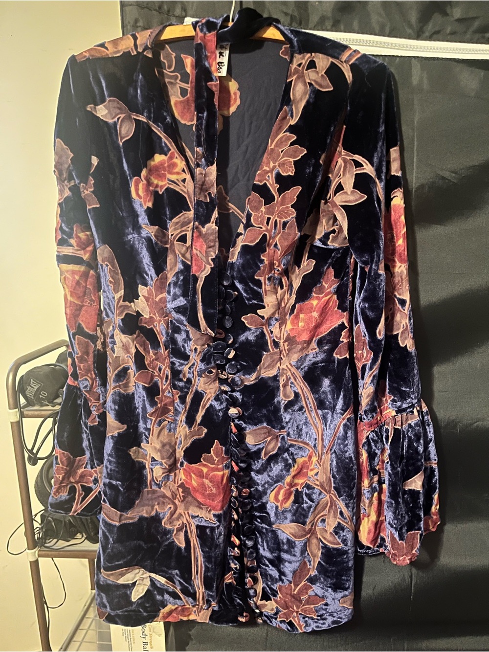 Rat and boa Navy Velvet Floral Button-Front mini dress